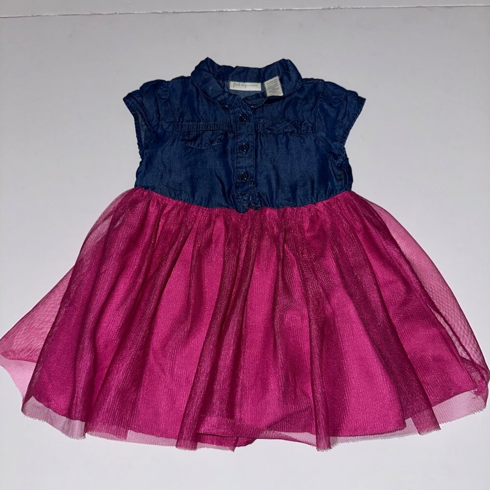 First Impressions Baby Girls Pink & Denim Spring Dress 24 Mo EUC